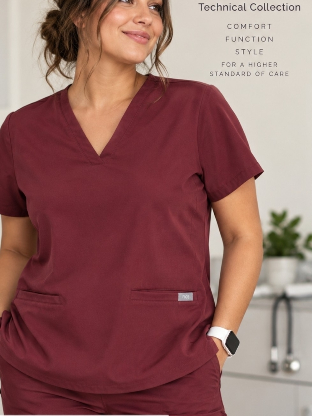 FIGS Technical Collection Burgundy V-Neck Scrub Top XXL 2XL Stretch